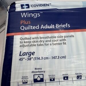 NEW Covidien Wings Plus Quilted‎ Adult Briefs Large #66034 Heavy Absorbency N5